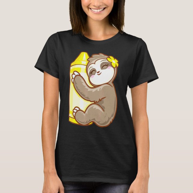 Yellow Crayon Coloring Sloth Girls T-Shirt (Front)