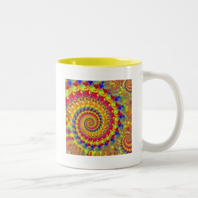 Yellow Crazy Fractal Two-Tone Coffee Mug (Right)