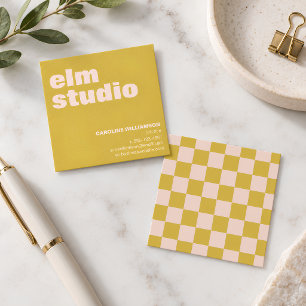 Yellow Cream Checkerboard Bold Square Colorful Business Card