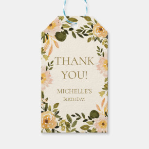 Yellow Cream Floral Greenery Birthday Thank You Gift Tags