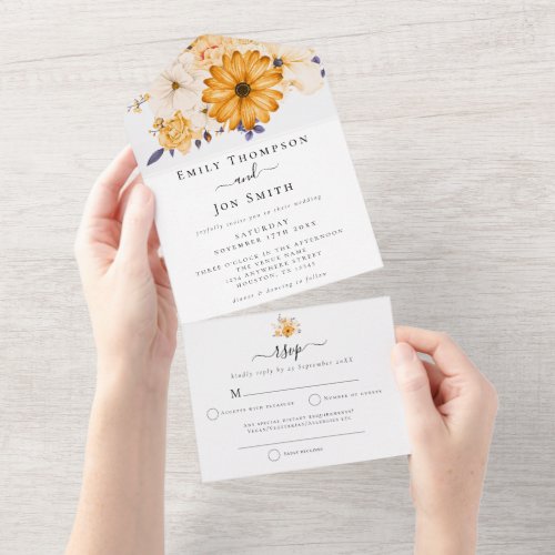 Yellow Cream Florals Guest Addresses Wedding All In One Invitation