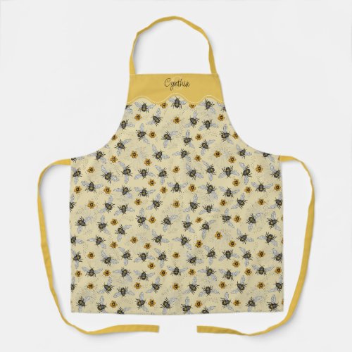 Yellow  Cream Fun Honeybee Pattern Gardening Apron