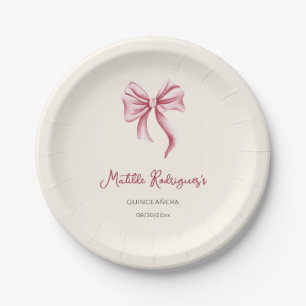 Yellow Cream Pink Bow Girl Quinceanera Birthday Paper Plates