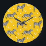 Yellow & Cream Zebra Pattern  Large Clock<br><div class="desc">Cute yellow zebra pattern with hearts, moons and stars. This colorful clock is a great addition to any wall and an easy way to bring some color to your living room, kitchen or bedroom. It is also a nice clock and decor for any kids bedroom with a safari or animal...</div>