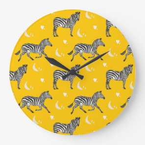 Yellow & Cream Zebra Pattern  Large Clock