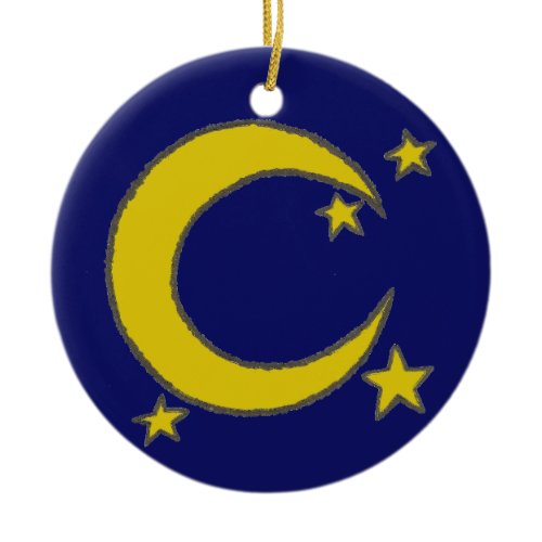Yellow Crescent Moon Blue Night Sky Star Astronomy Ceramic Ornament