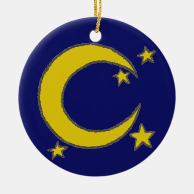 Yellow Crescent Moon Blue Night Sky Star Astronomy Ceramic Ornament (Front)