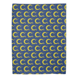 Yellow Crescent Moon Blue Night Sky Star Astronomy Duvet Cover