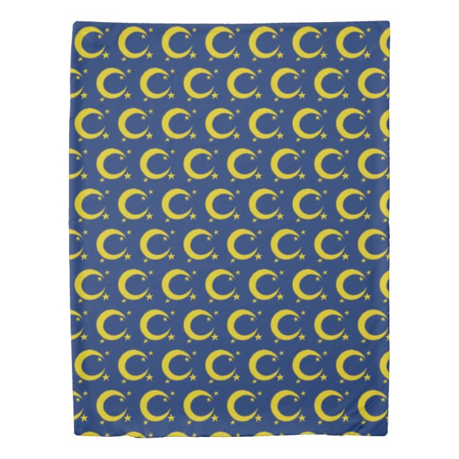 Yellow Crescent Moon Blue Night Sky Star Astronomy Duvet Cover (Front)