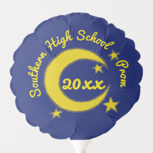 Yellow Crescent Moon Blue Night Sky Star Prom Gala Balloon