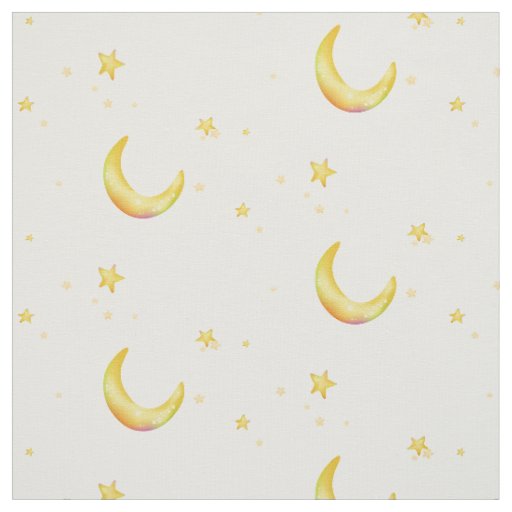 Yellow crescent moon stars fabric