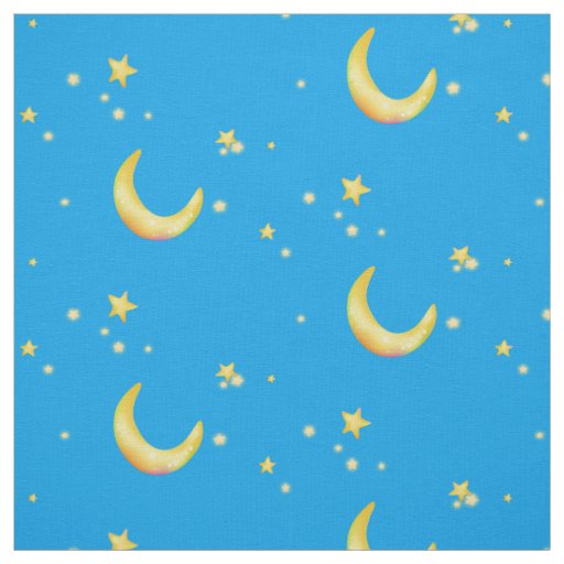 Yellow crescent moon stars fabric