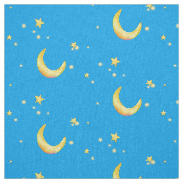 Yellow crescent moon stars fabric | Zazzle