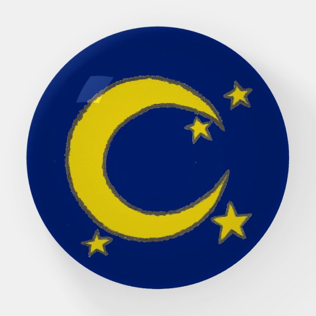 Yellow Crescent Moon Stars Midnight Sky Astronomy Paperweight (Front)