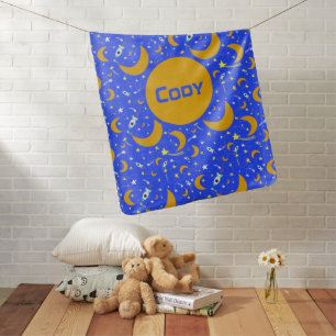 Yellow Crescent Moons shooting Star Space Rockets Baby Blanket