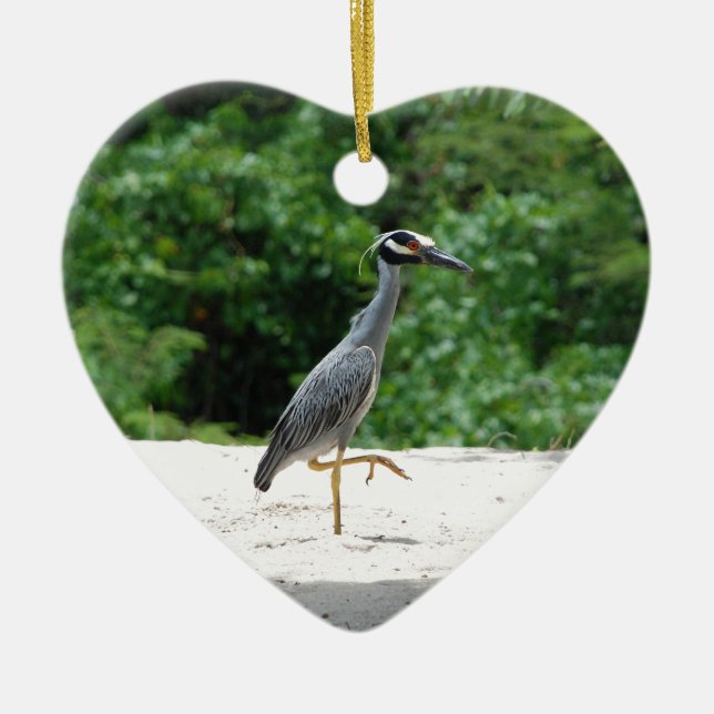 Yellow-crested night heron ceramic ornament (Front)