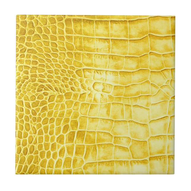 Yellow crocodile leather ceramic tile (Front)