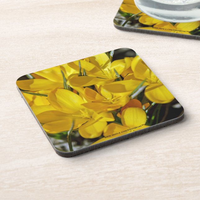 Yellow Crocus Flowers Drink Coaster (Left Side)