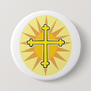 Yellow Cross Bottony Sunburst Christian Faith Button