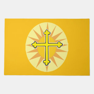 Yellow Cross Bottony Sunburst Christian Faith Doormat
