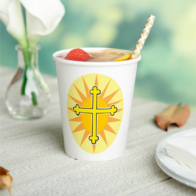 Yellow Cross Bottony Sunburst Christian Faith Paper Cups (Creator Uploaded)