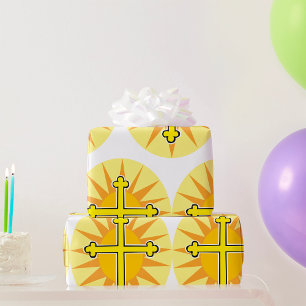 Yellow Cross Bottony Sunburst Christian Faith Wrapping Paper