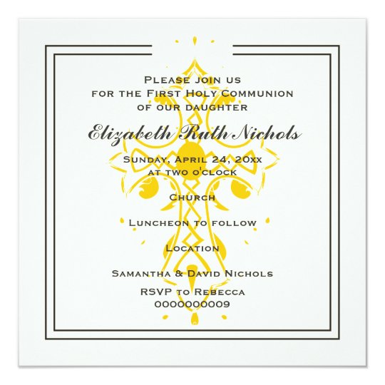 Yellow Cross First Communion Confirmation Card