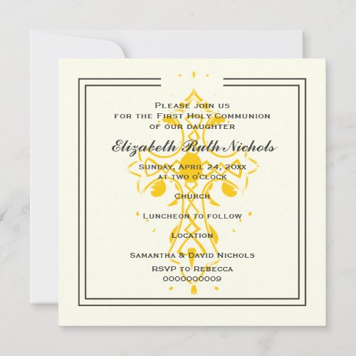 Yellow Cross First Communion Confirmation Invites