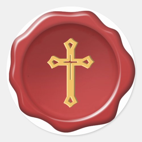 Yellow Cross Red Wax Seal Religious Sticker