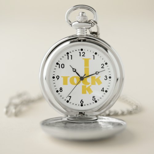 Yellow Crossword Tick Tock Text Pocket Watch