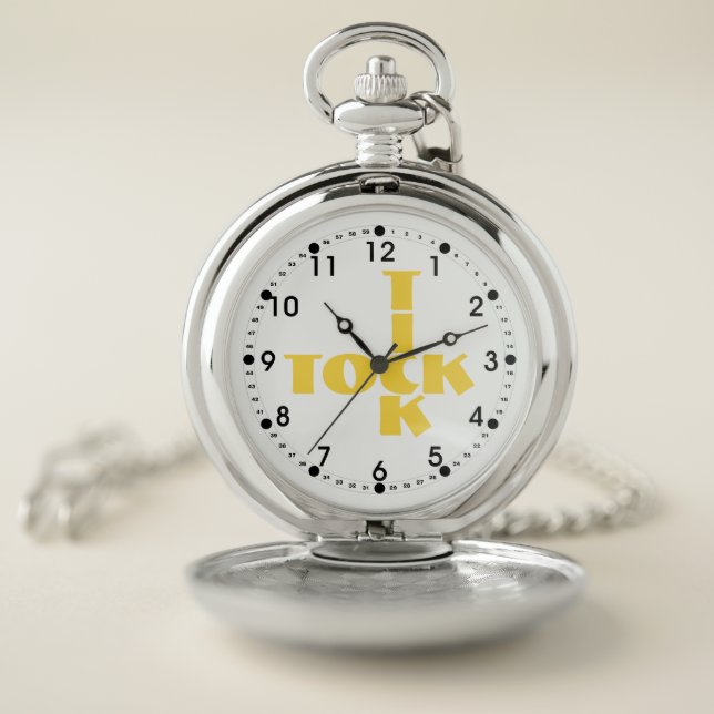 Yellow Crossword Tick Tock Text Pocket Watch (Inside)