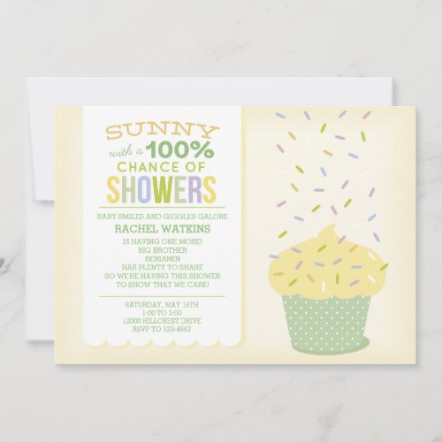 Yellow &amp; Green Cupcake Sprinkles Baby Shower Personalized Invitation