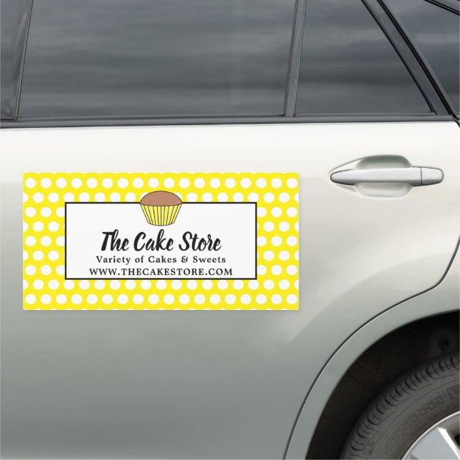 Yellow Cupcake & Polka Dot, Cake Maker, Cake Store Car Magnet (In Situ)
