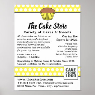 Yellow Cupcake & Polka Dot, Cake Store Advertising Poster