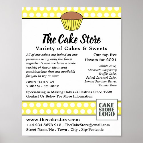 Yellow Cupcake  Polka Dot Cake Store Advertising Poster