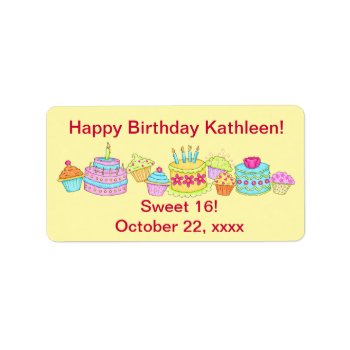 Yellow Cupcakes /cake Happy Birthday Sweet 16 Label by phyllisdobbs at Zazzle