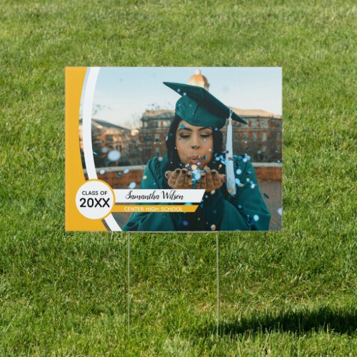 Yellow Curved Frame Photo Graduation Yard Sign