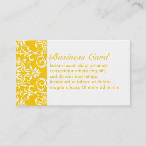 Customizable Yellow + Custom Color Damask Pattern Business Card Templates