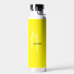 Yellow | Custom Monogram Script Name Stylish Water Bottle<br><div class="desc">Custom Classic Fresh Vibrant Yellow Gender Neutral Color Script Monogram Name Elegant Chic Water Bottle. A simple and modern design in black and white color featuring handwritten calligraphy for a professional and sophisticated look. Create your own personalized ecofriendly gifts. Any font,  any color,  no minimum.</div>