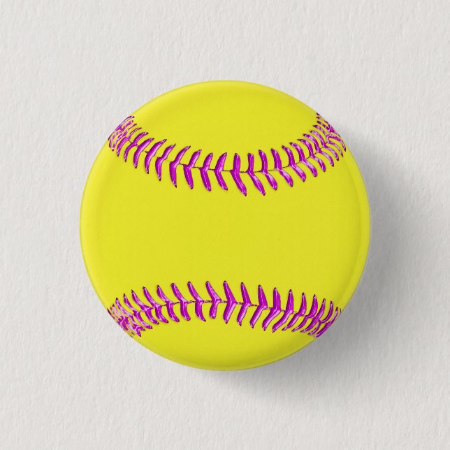 Yellow Custom Softball Pins Glassy Pink Threads (Front)