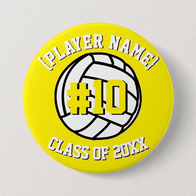 Yellow Custom Volleyball Player and Class Button (Front)