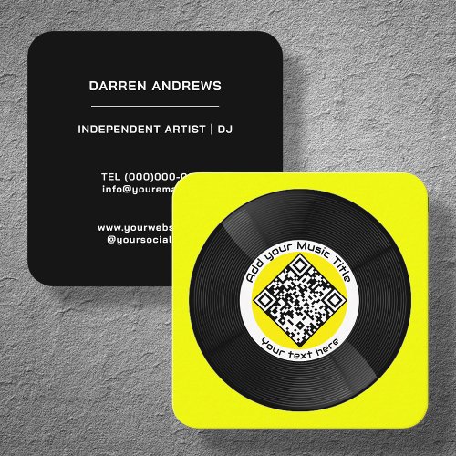 Yellow Customizable Music QR Code LP Vinyl   Square Business Card