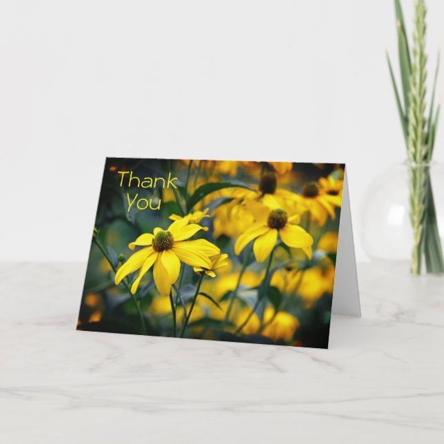 Yellow Cut Leaf Coneflower Letterpress Thank You Card (Front)