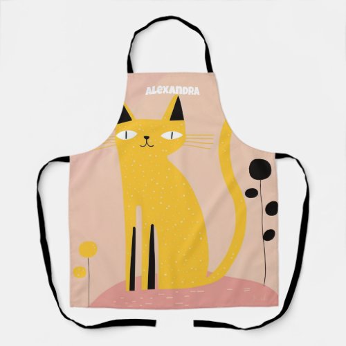 Yellow Cute and Funny Cat  Apron