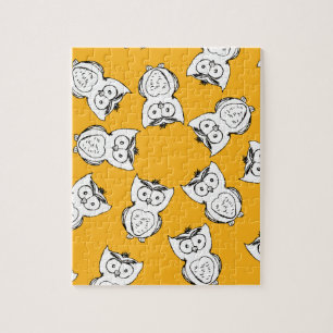 Yellow Cute Animal Pattern Cartoon Owl Pattern Jigsaw Puzzle