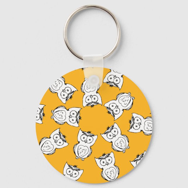 Yellow Cute Animal Pattern Cartoon Owl Pattern Keychain (Front)