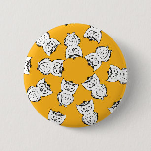 Yellow Cute Animal Pattern Cartoon Owl Pattern Pinback Button