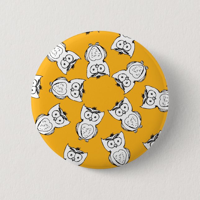 Yellow Cute Animal Pattern Cartoon Owl Pattern Pinback Button (Front)