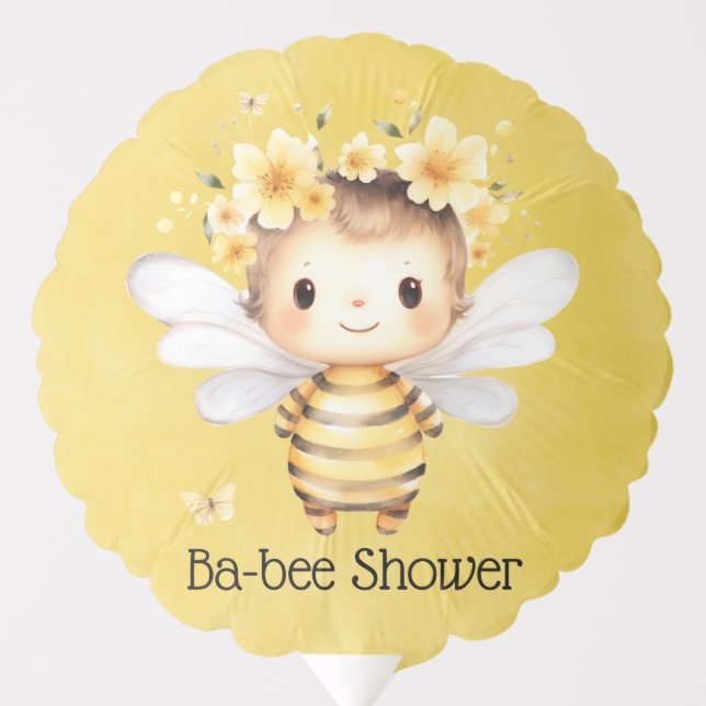 Yellow Cute Bumble Bee Florals Baby Shower Balloon (Front)