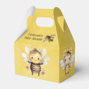 Yellow Cute Bumble Bee Florals Baby Shower Favor Boxes